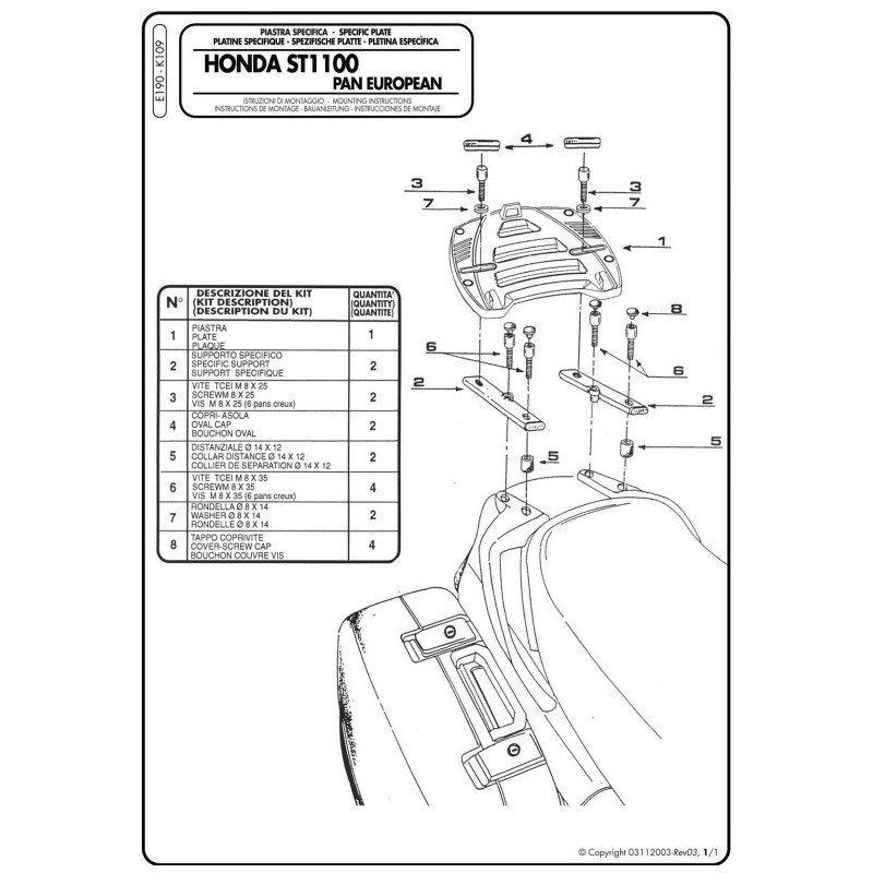 E190 GIVI - PIASTRA POSTERIORE PORTAVALIGIA PER HONDA ST 1100 E190 GIVI - PIASTRA POSTERIORE PORTAVALIGIA PER HONDA ST 1100