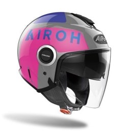 HEUP54 AIROH HELIOS CASCO JET MOTO SCOOTER BIANCO FUXIA BLU - S