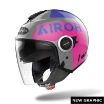 HEUP54 AIROH HELIOS UP CASCO JET MOTO SCOOTER DOPPIA VISIERA BIANCO FUXIA BLU - S