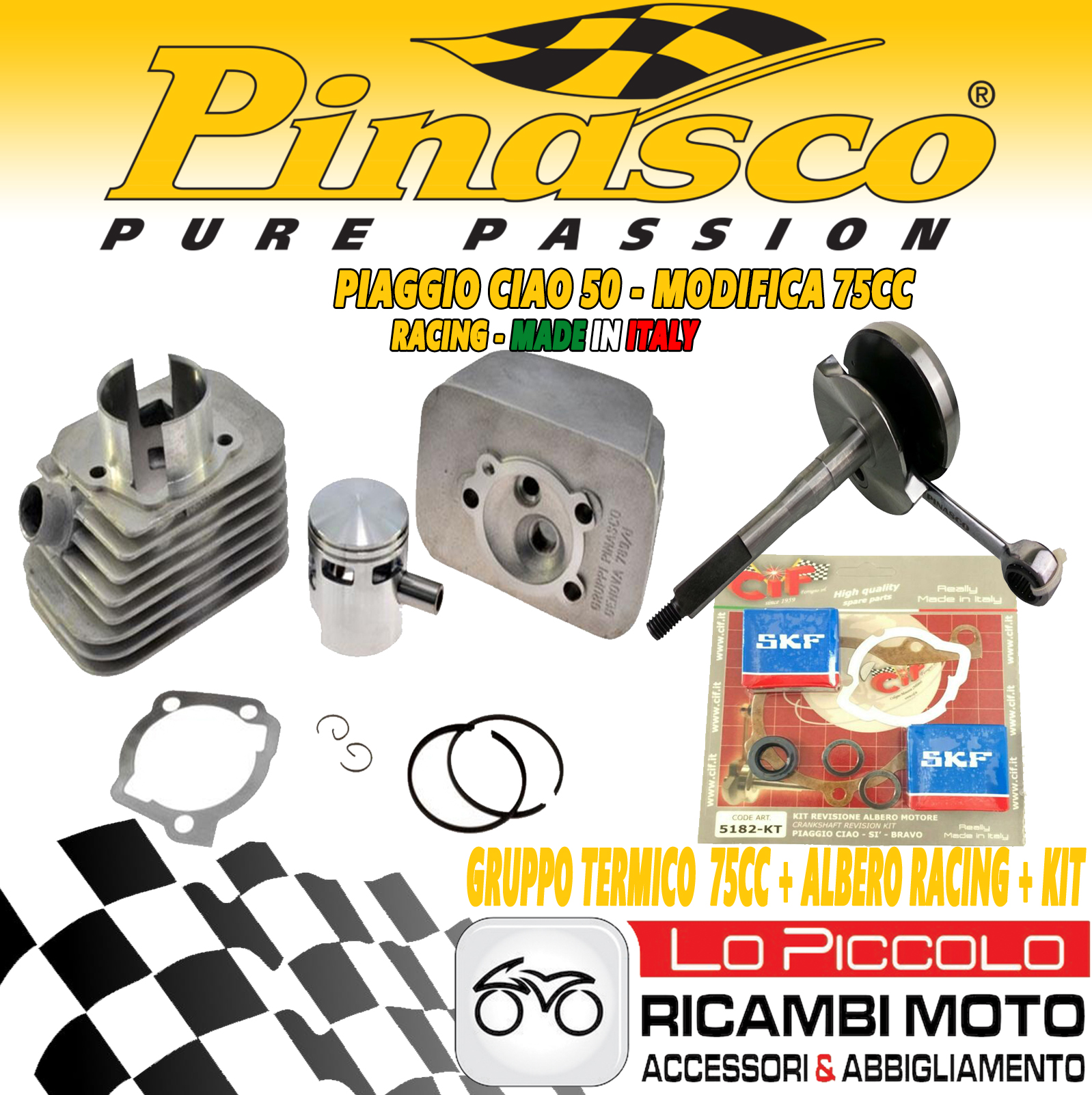 Kit 75Cc Pinasco Cylinder 46 Sp 12 Crankshaft Racing Ciao Aluminum