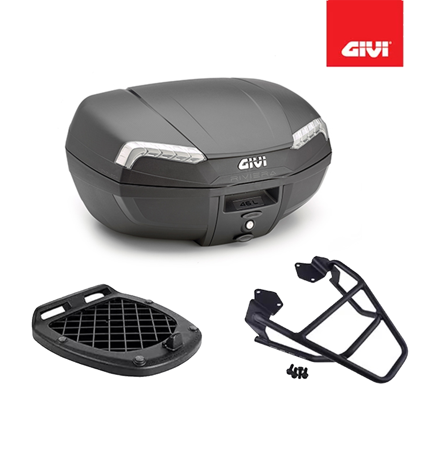 Bauletto Monolock 46 Lt Per Ducati Multistrada 1200 S - Modello E46 Riviera Black Edition, Con Piastra Aggancio Universale
