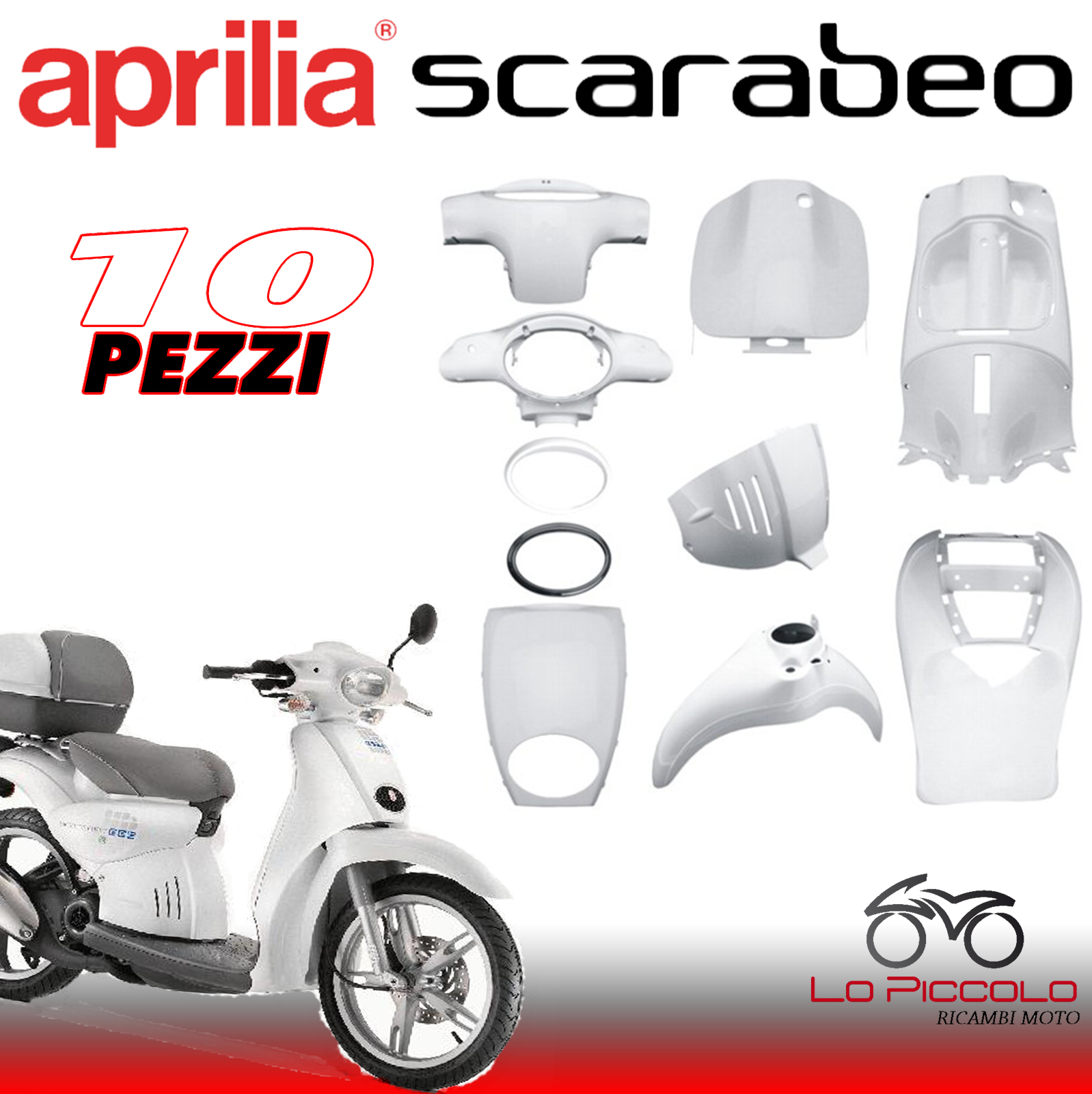 APRILIA SCARABEO 50 1998 1999 2000 KIT CARENE 10 PEZZI BIANCO - Main Image