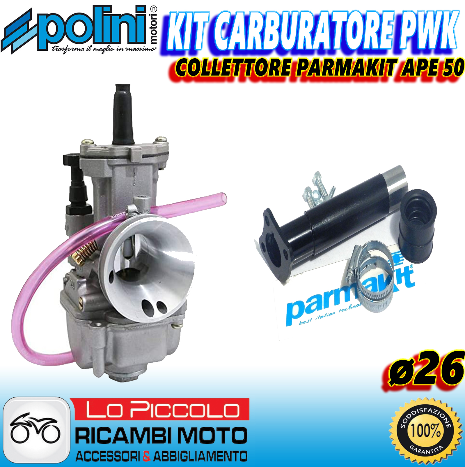 KIT CARBURATORE POLINI PWK 26 COLLETTORE 3 FORI FILTRO VESPA PK XL HP FL2 50 125 - 6